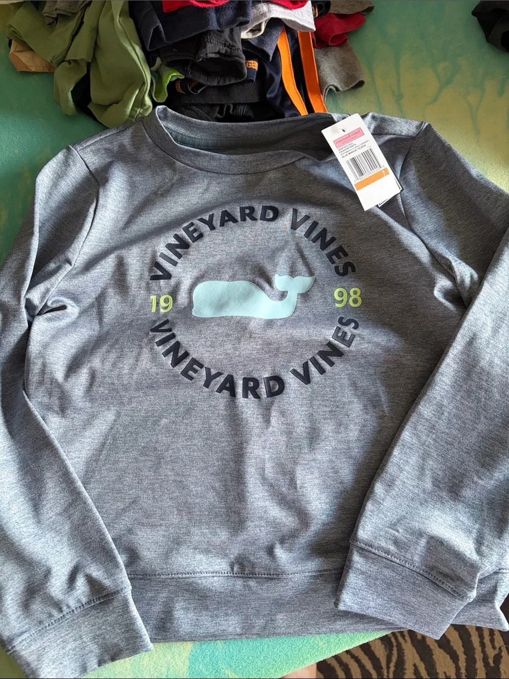 Vineyard Vines Gray Blue Crewneck Sweatshirt with Mint Whale - 7 NWT